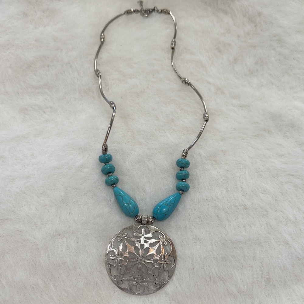Silver and Turquoise Pendant Necklace